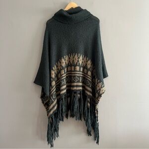 Wooden Ships Cowl Neck Poncho Sweater Womens Mohair Wool Blend Fringe Black X/S